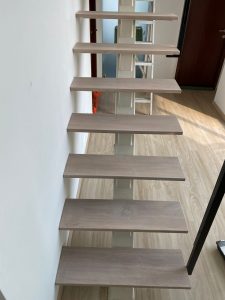 Burmese Teak Wood Stairs in White Wash Stain @ Crystal Heights
