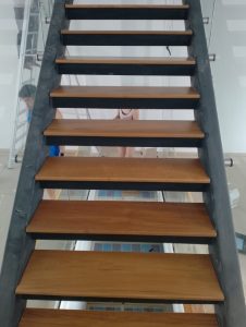 Burmese Teak Wood Stair Treads on Steel @ Lor 34 Geylang